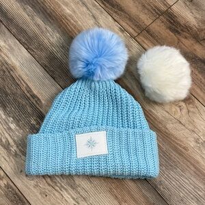 Blue Frozen Pom-Pom Beanie